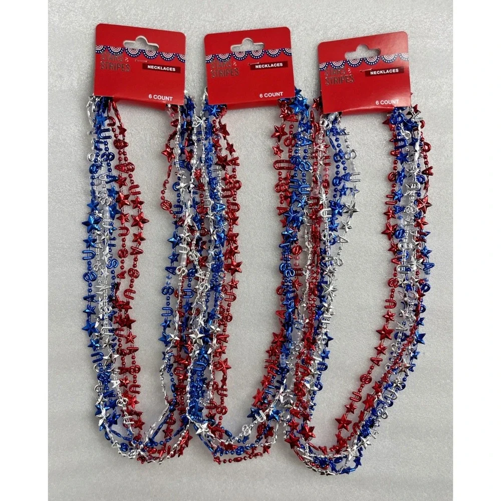 Lot 18 Stars‎ & Stripes USA Chain Necklace Party Favors Red Silver Blue 4th July